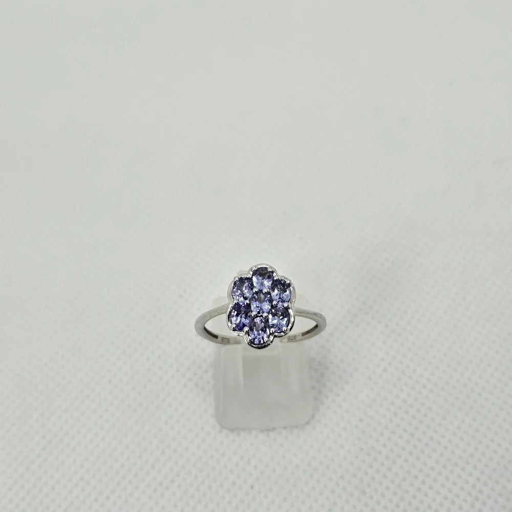 Dainty Natural Tanzanite Ring Sterling Silver Platinum Finish. Size 8!